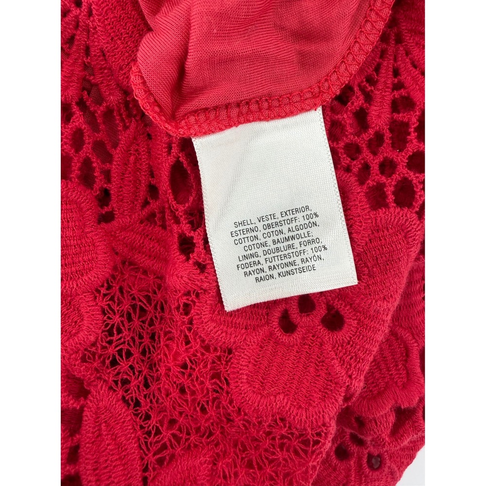 Vanessa Virginia Anthropologie Red Floral Lace Scalloped‎ V-Neck Short Sleeve 4 - Picture 7 of 9